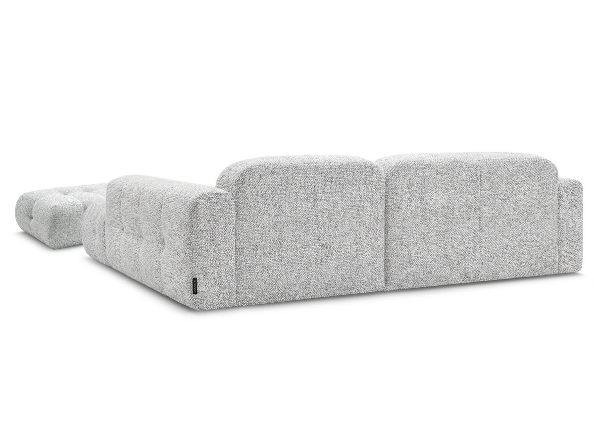 Canapé d'angle fixe LAURA tissu chiné avec grand pouf