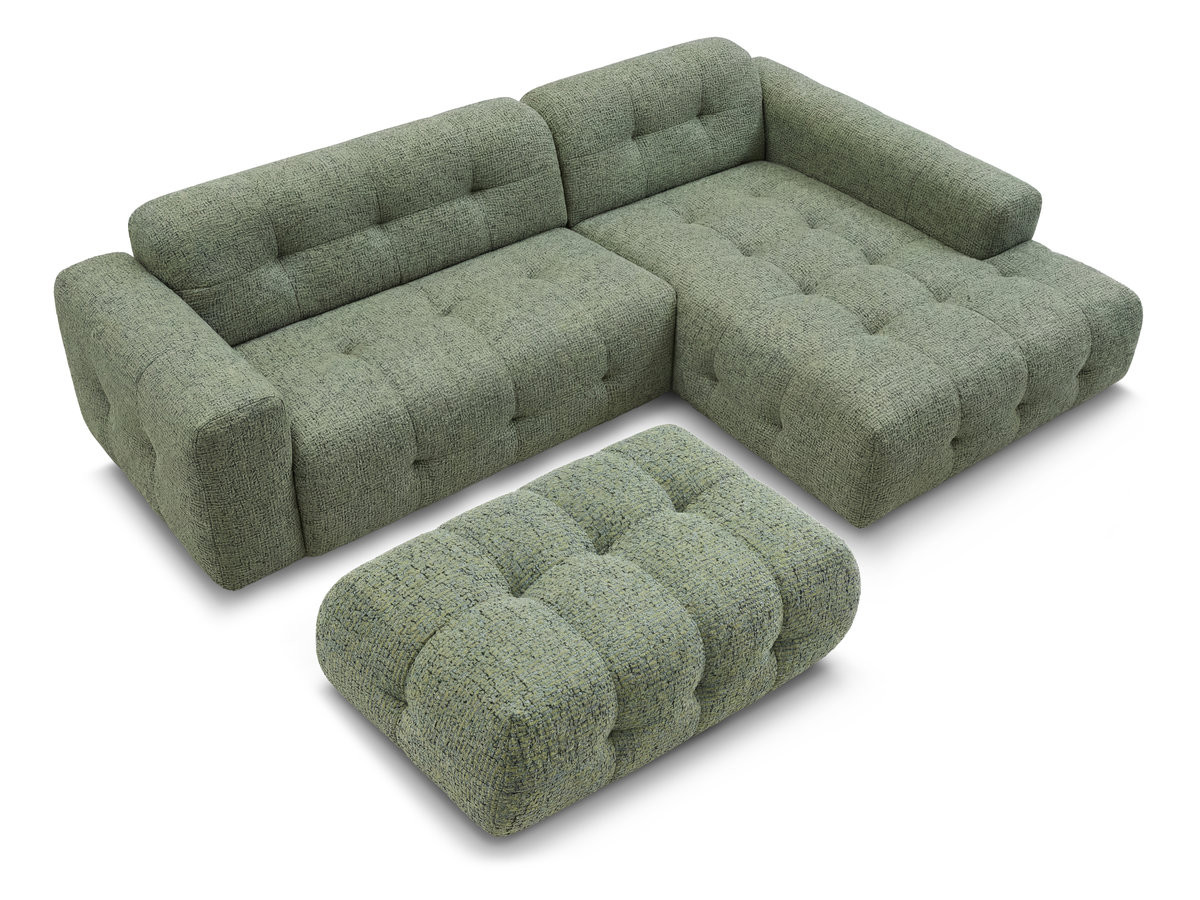 Canapé d'angle fixe LAURA tissu chiné avec grand pouf