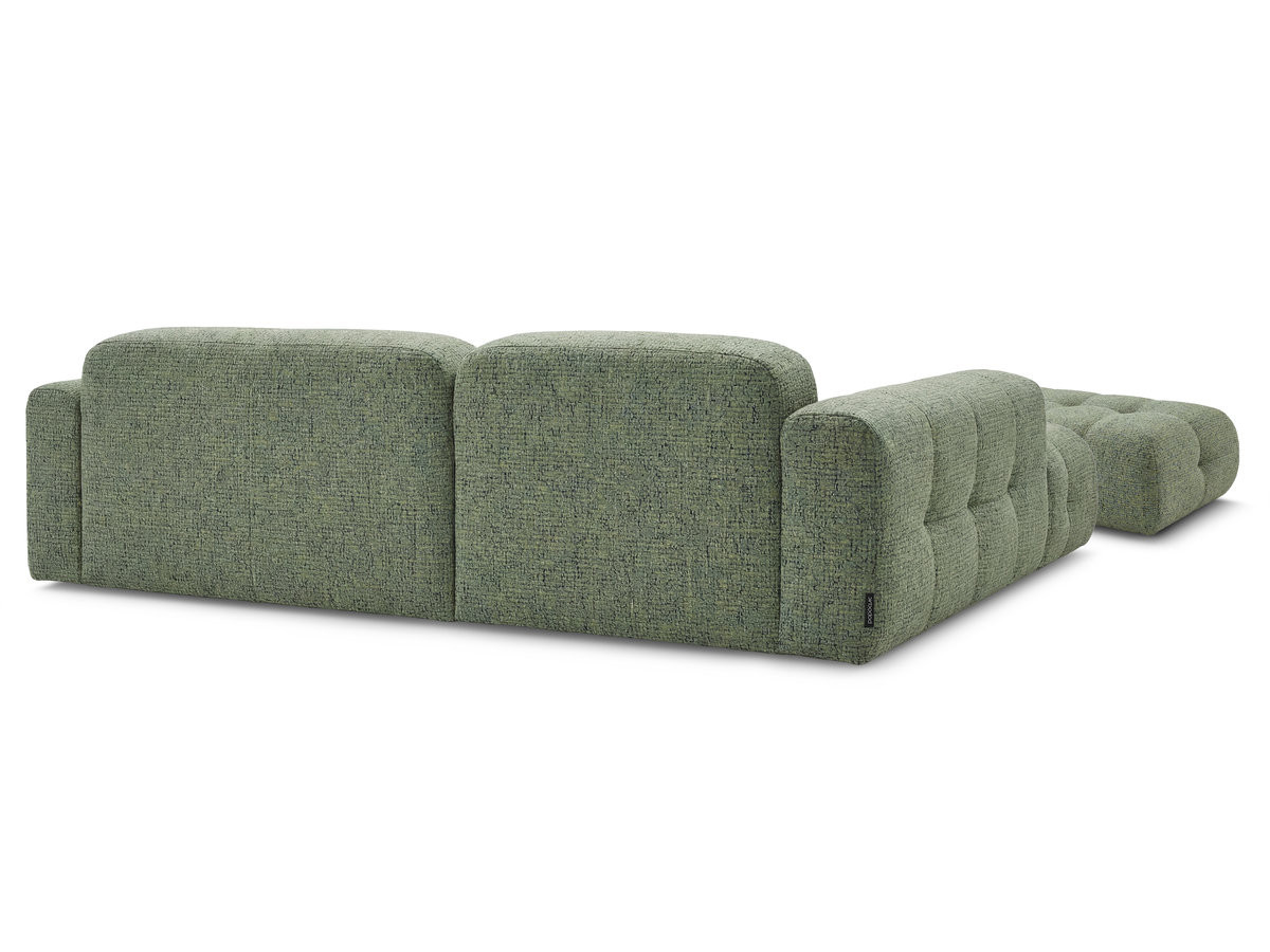 Canapé d'angle fixe LAURA tissu chiné avec grand pouf