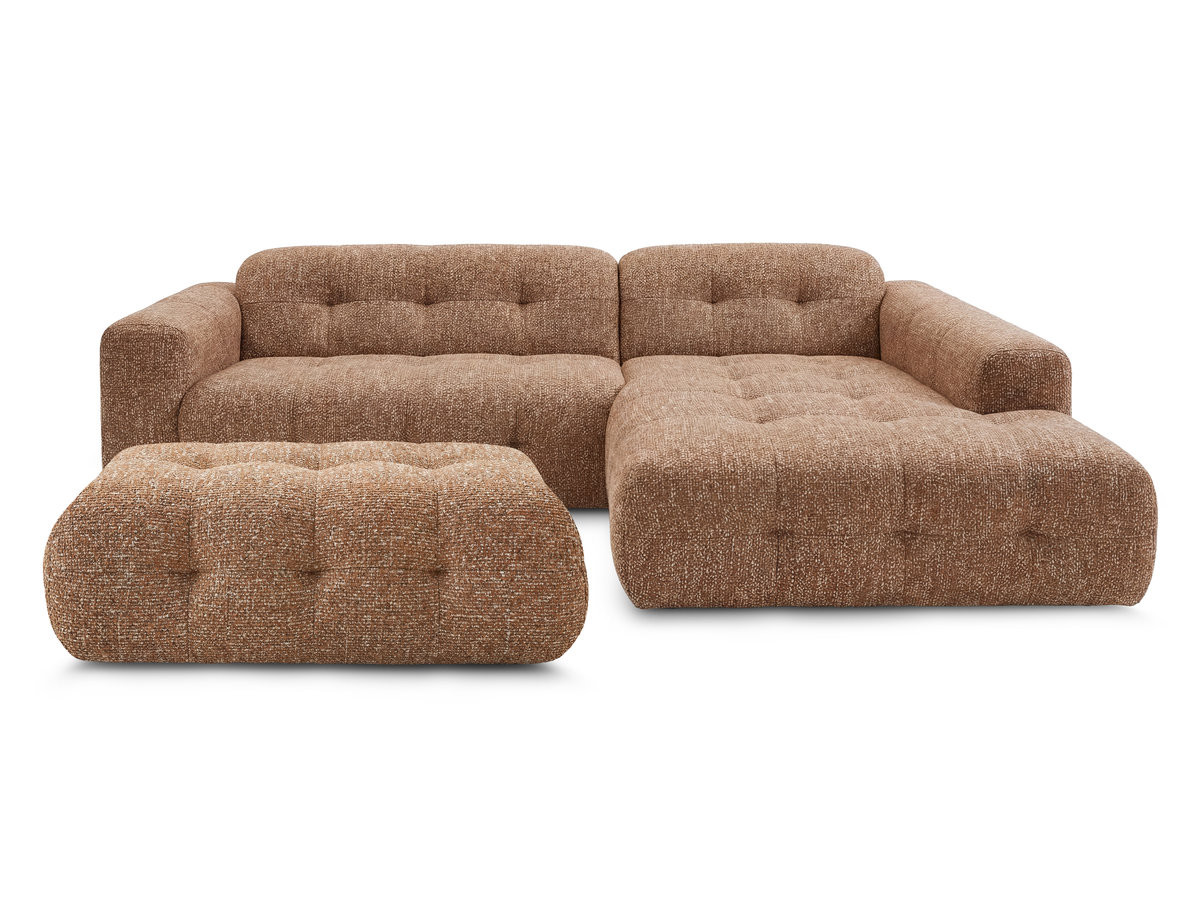 Canapé d'angle fixe LAURA tissu chiné avec grand pouf