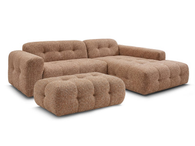 Canapé d'angle fixe LAURA tissu chiné avec grand pouf