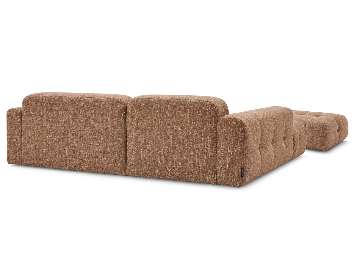 Canapé d'angle fixe LAURA tissu chiné avec grand pouf