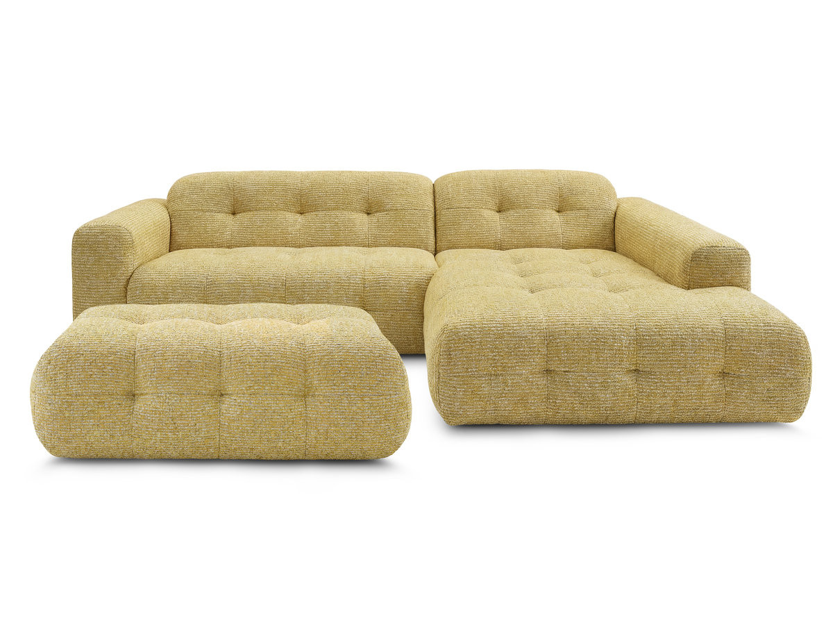 LAURA vaste hoekbank in gem?leerde stof met grote voetenbank