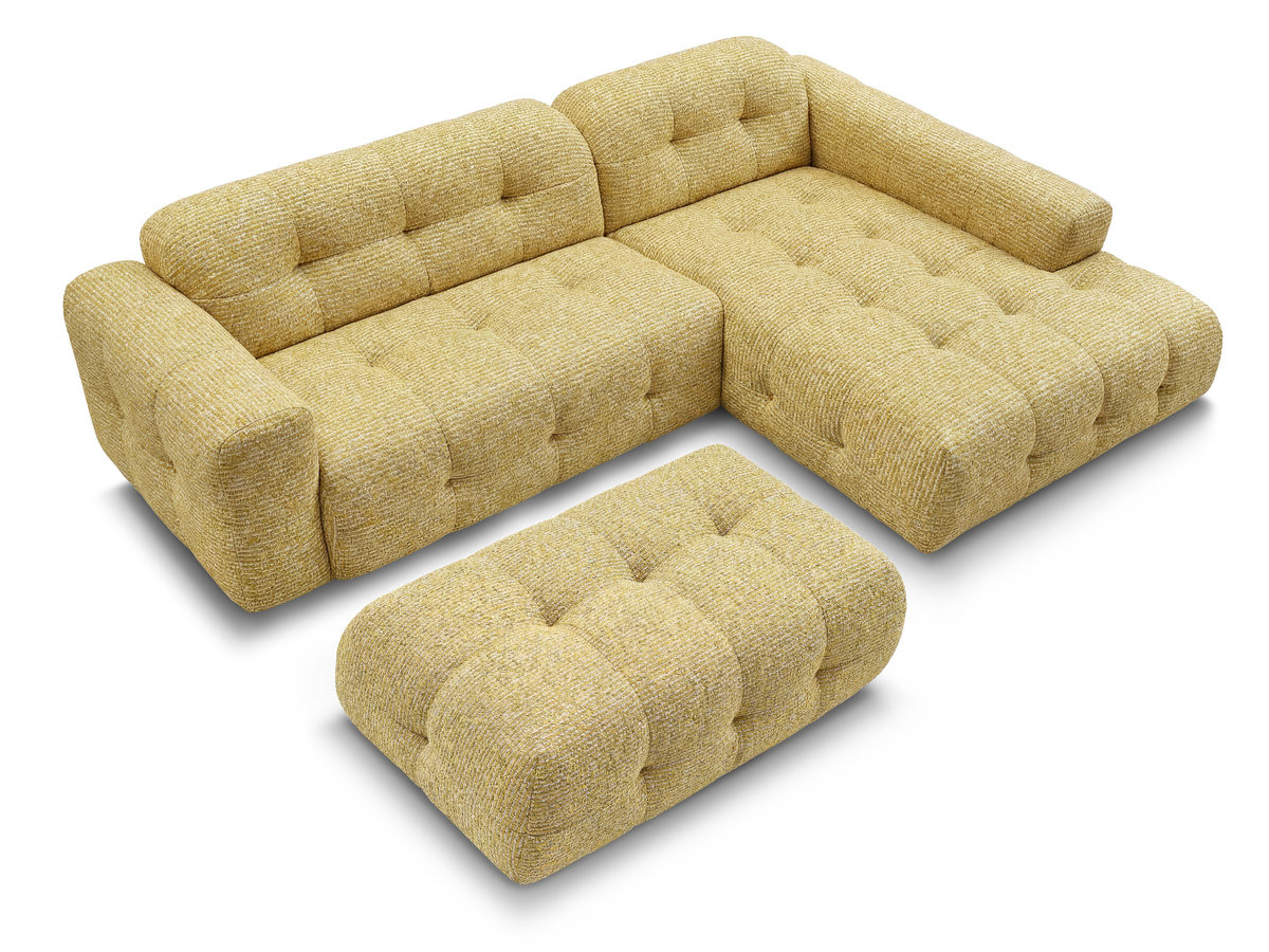 LAURA vaste hoekbank in gem?leerde stof met grote voetenbank