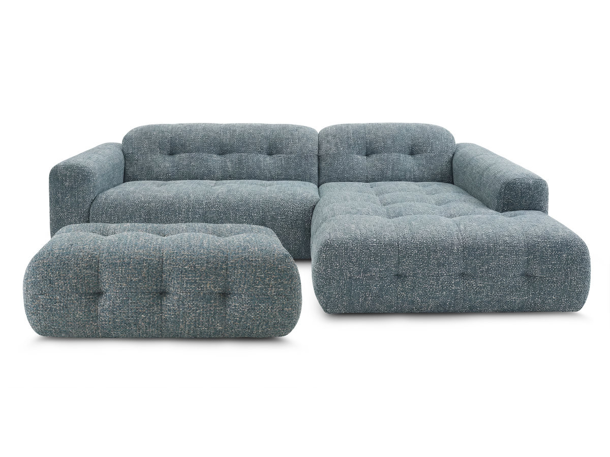 Canapé d'angle fixe LAURA tissu chiné avec grand pouf