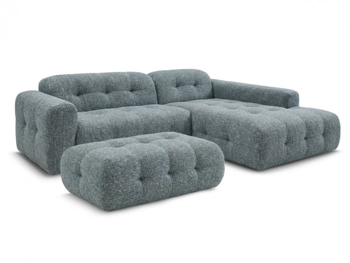 Canapé d'angle fixe LAURA tissu chiné avec grand pouf