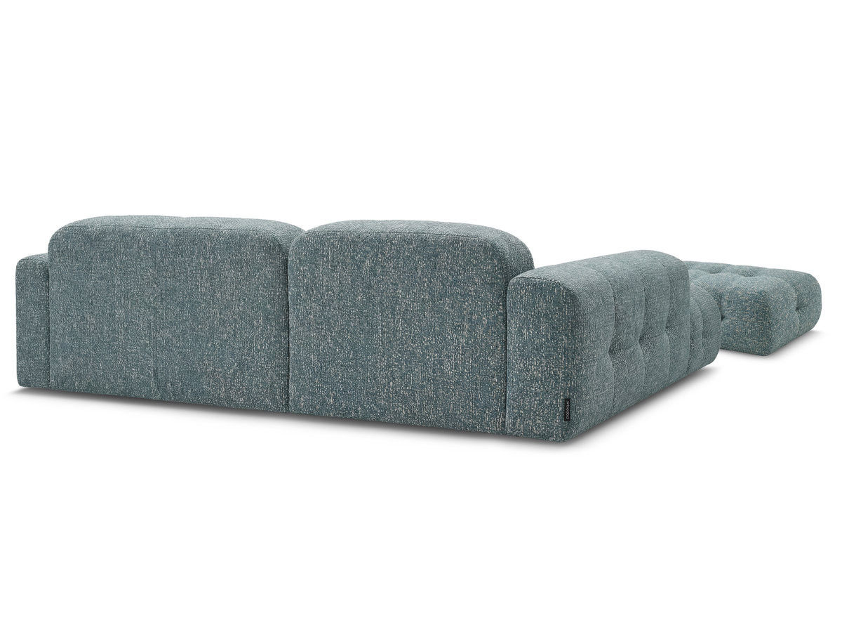 Canapé d'angle fixe LAURA tissu chiné avec grand pouf