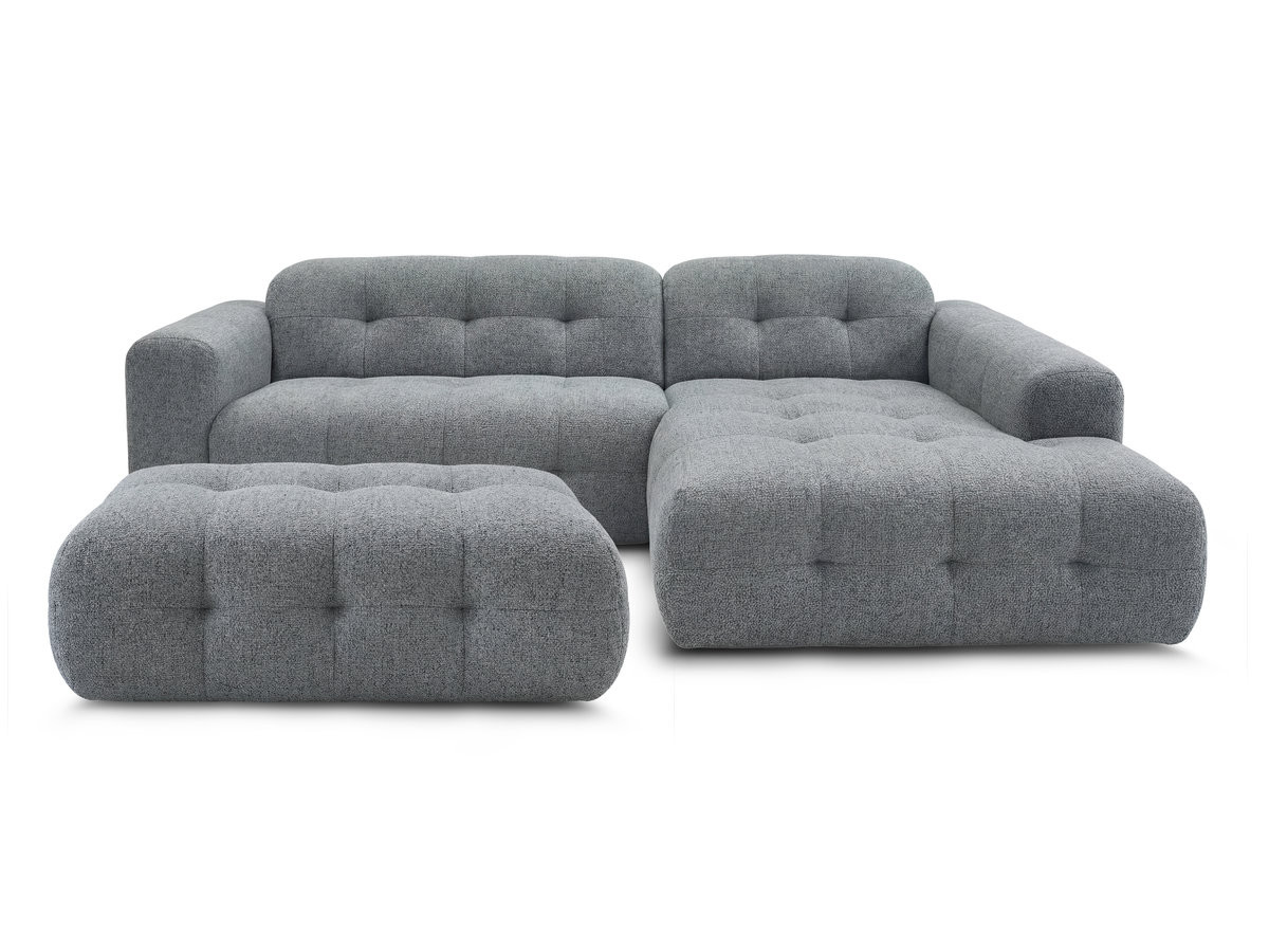 Canapé d'angle fixe LAURA tissu chiné avec grand pouf