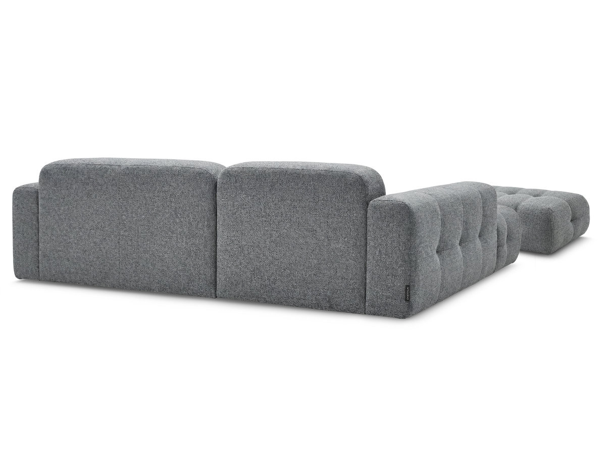 Canapé d'angle fixe LAURA tissu chiné avec grand pouf