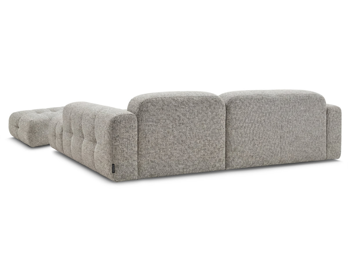 Canapé d'angle fixe LAURA tissu chiné avec grand pouf