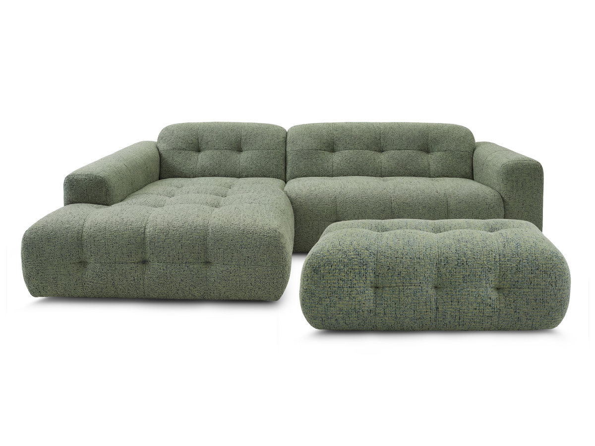 Canapé d'angle fixe LAURA tissu chiné avec grand pouf