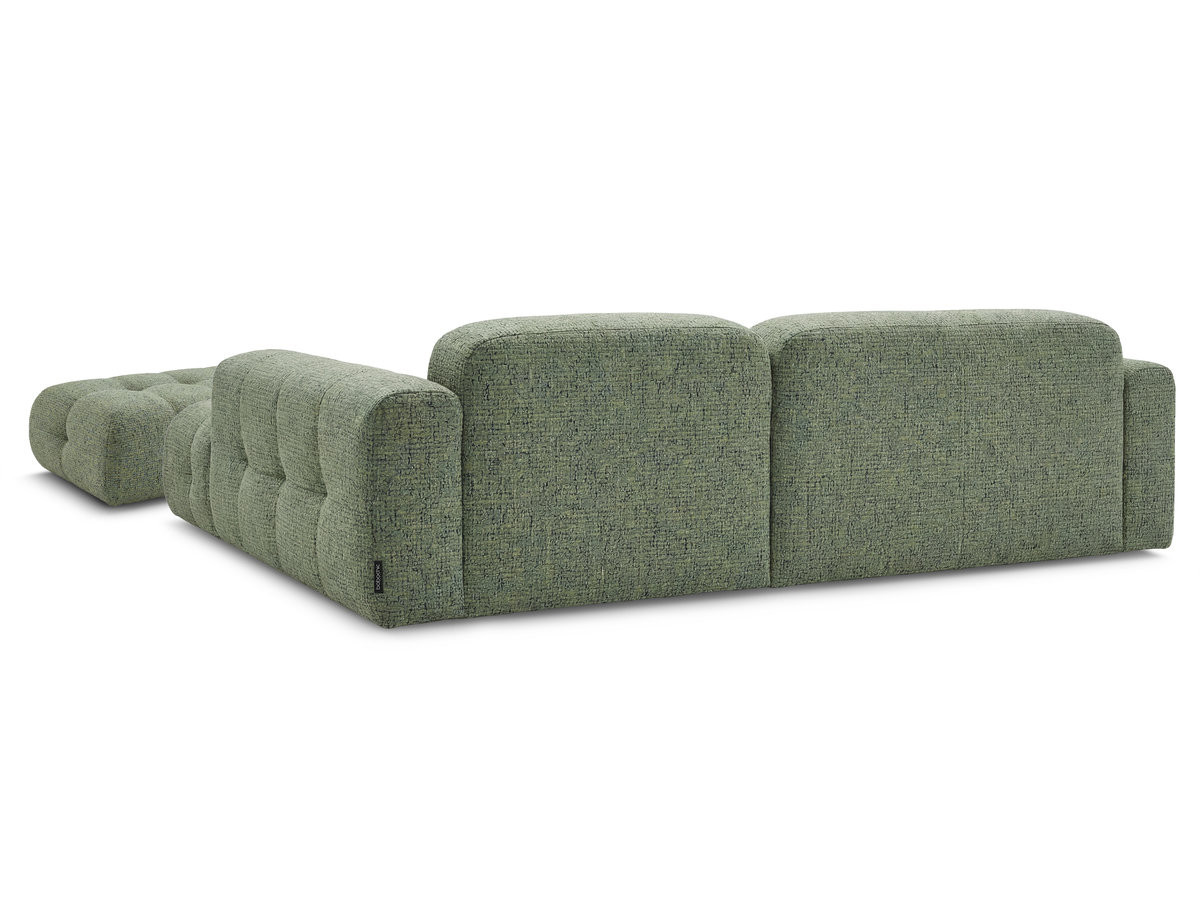 Canapé d'angle fixe LAURA tissu chiné avec grand pouf