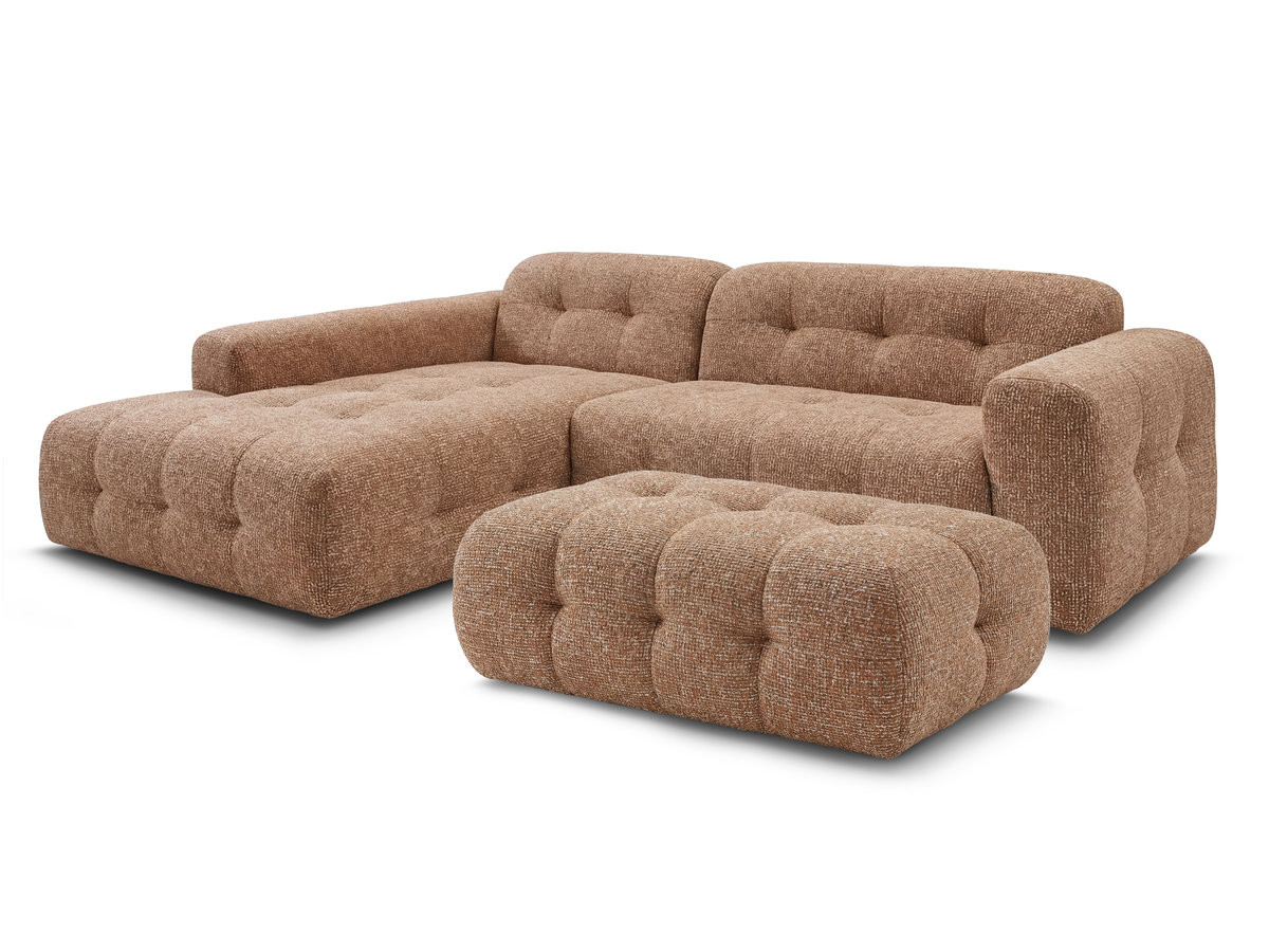 canapé d'angle fixe laura tissu chiné avec grand pouf de couleur orange