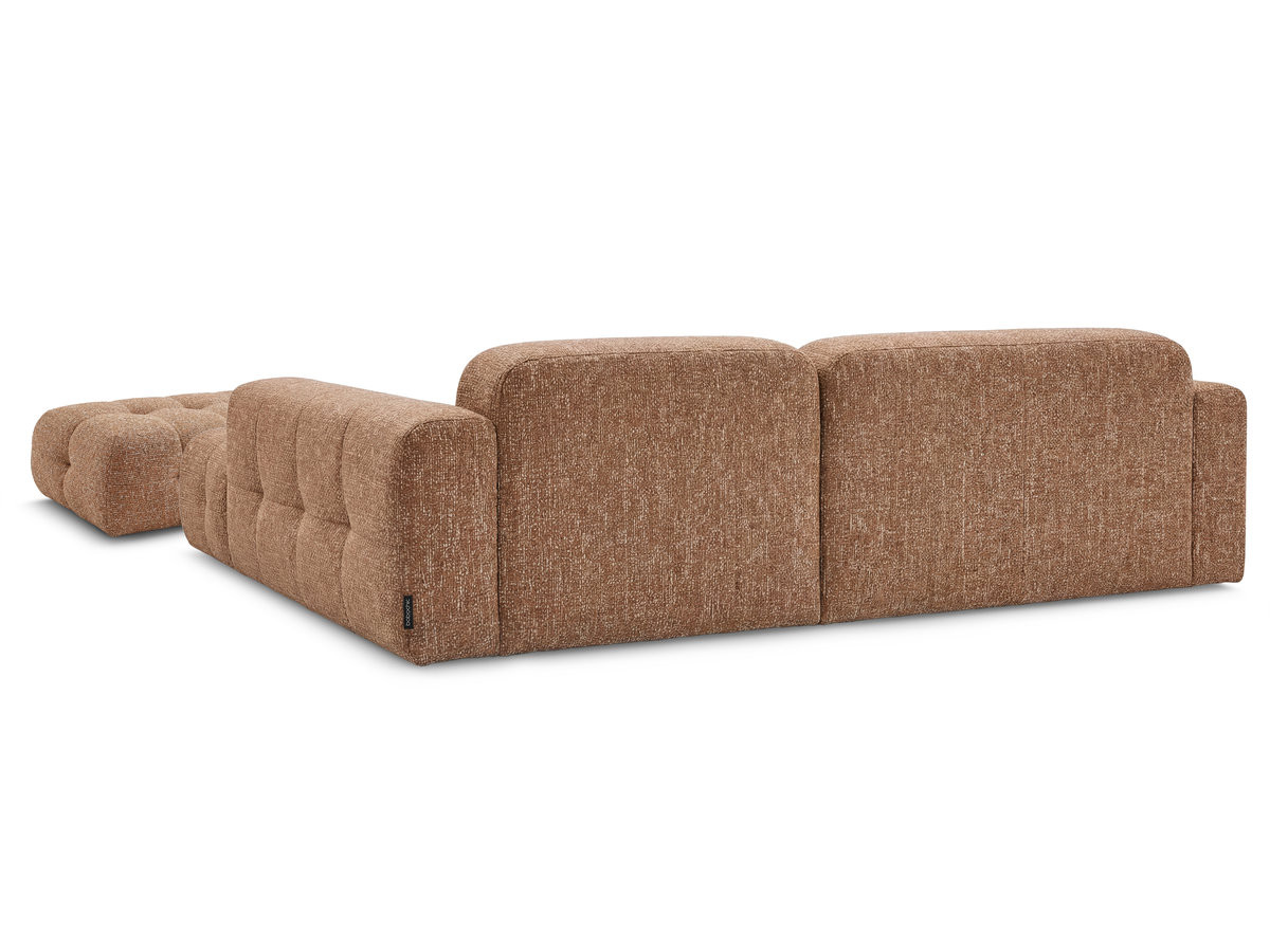Canapé d'angle fixe LAURA tissu chiné avec grand pouf