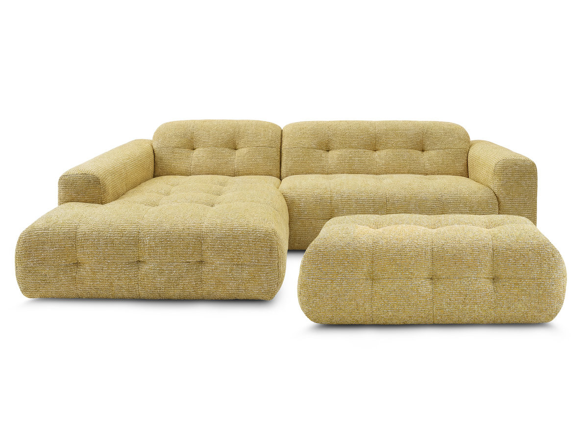 Canapé d'angle fixe LAURA tissu chiné avec grand pouf