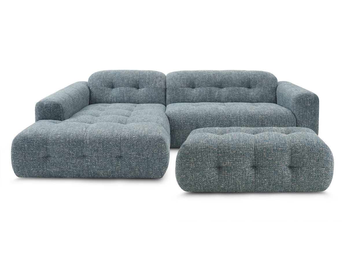 Canapé d'angle fixe LAURA tissu chiné avec grand pouf