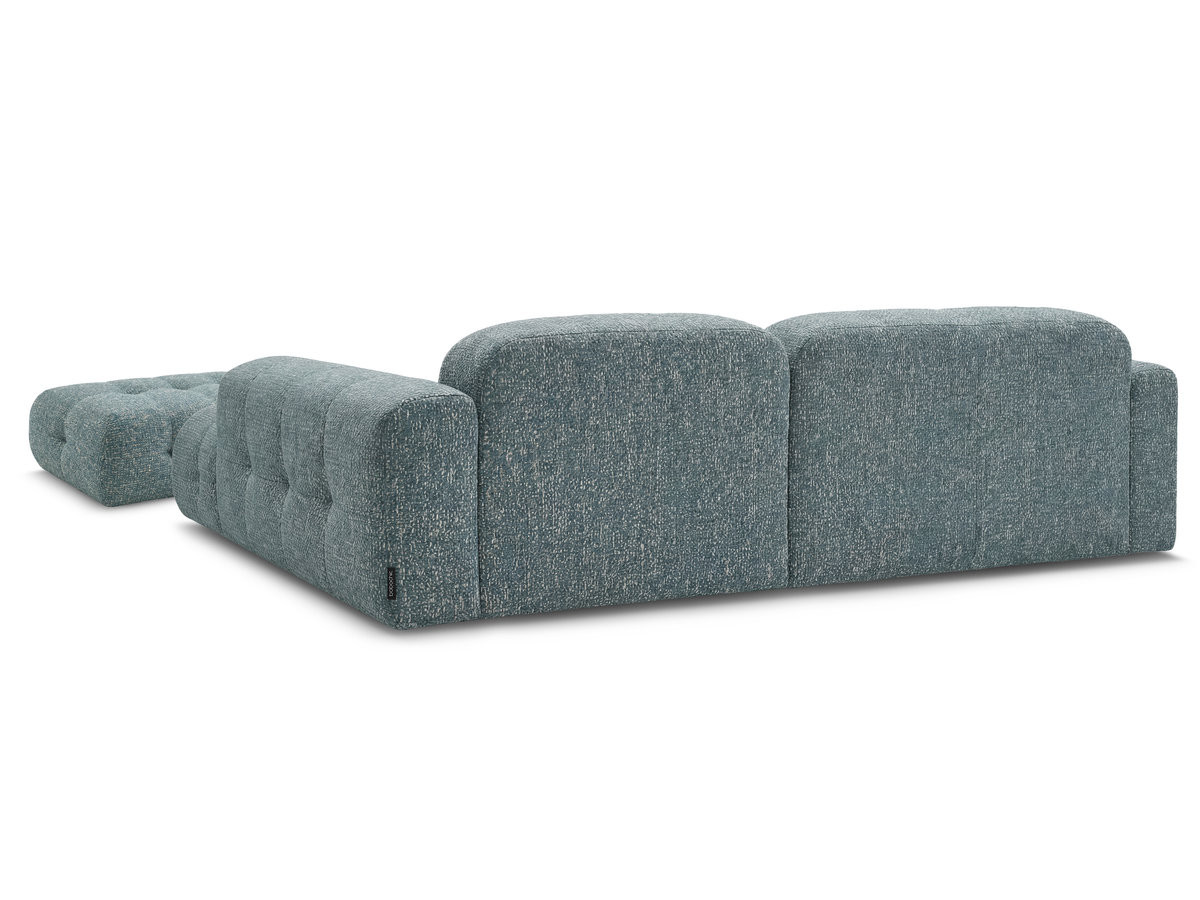 Canapé d'angle fixe LAURA tissu chiné avec grand pouf
