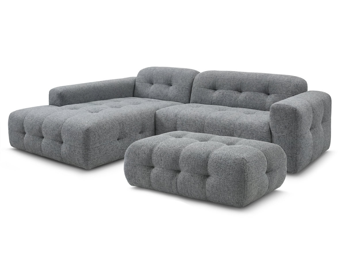 canapé d'angle fixe laura tissu chiné avec grand pouf de couleur gris foncé