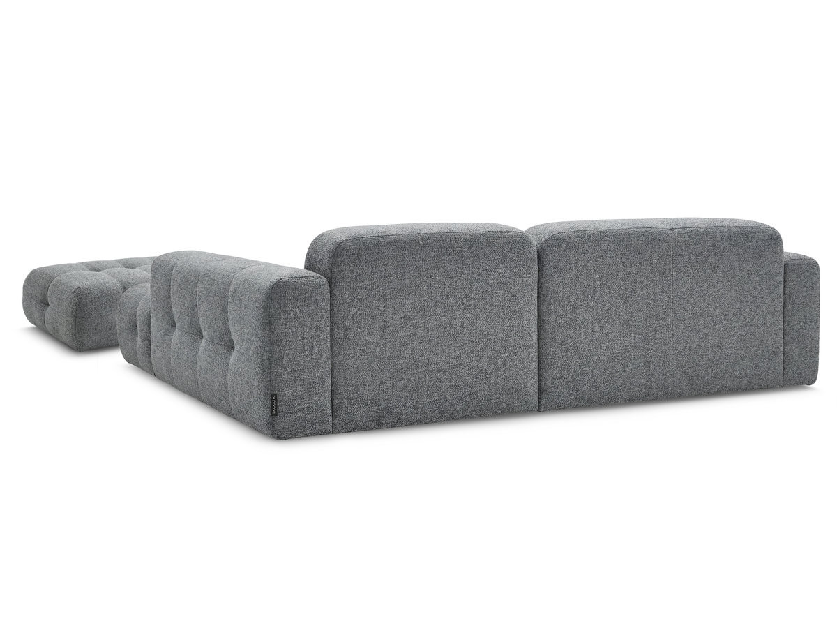 Canapé d'angle fixe LAURA tissu chiné avec grand pouf
