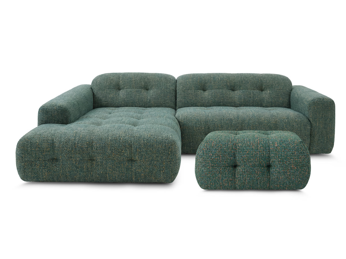 LAURA vaste hoekbank in gemęleerde stof met kleine poef