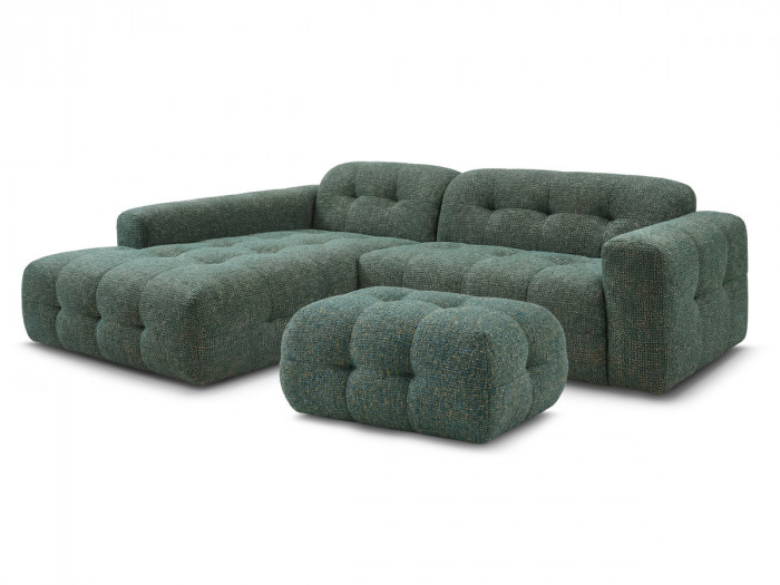 Canapé d'angle fixe LAURA tissu chiné avec petit pouf
