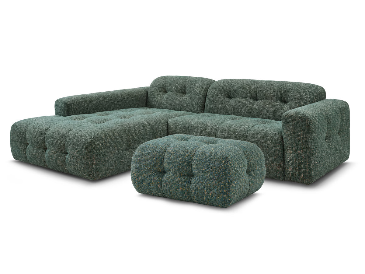 LAURA vaste hoekbank in gemęleerde stof met kleine poef