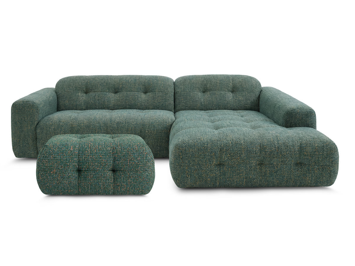 LAURA vaste hoekbank in gemęleerde stof met kleine poef