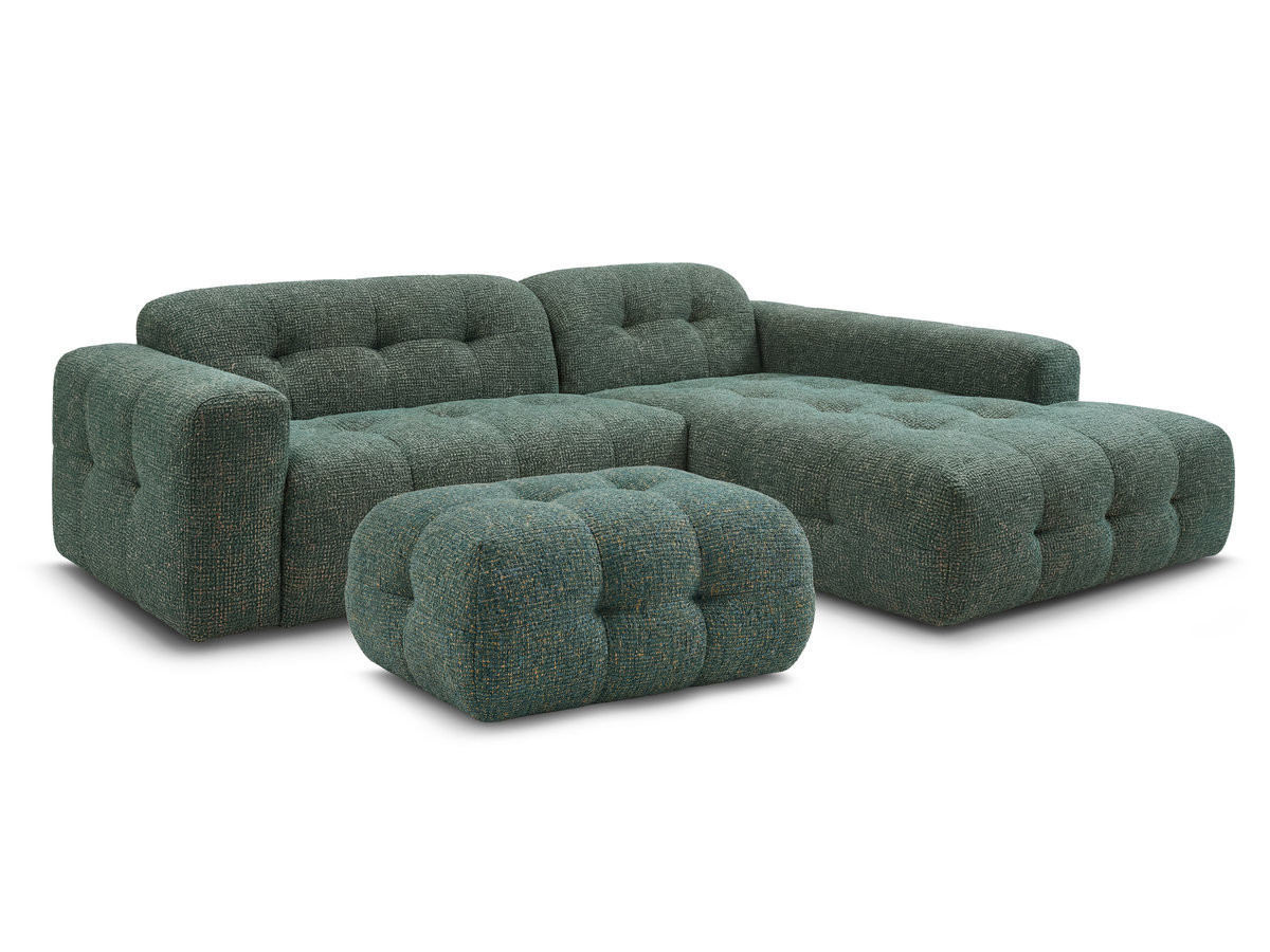 LAURA vaste hoekbank in gemęleerde stof met kleine poef