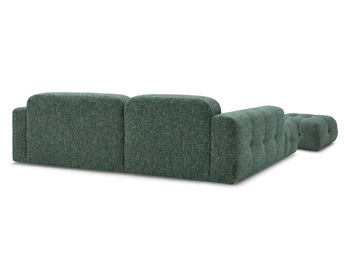 LAURA vaste hoekbank in gemęleerde stof met kleine poef