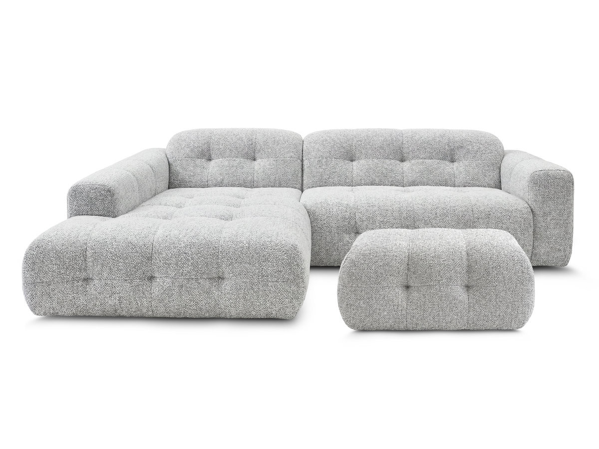 LAURA vaste hoekbank in gemęleerde stof met kleine poef