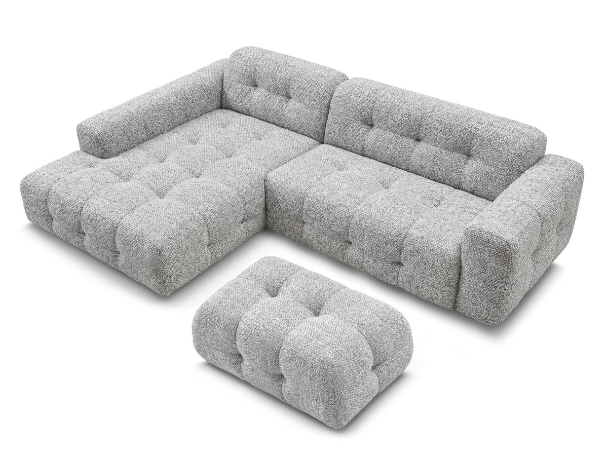 LAURA vaste hoekbank in gemęleerde stof met kleine poef