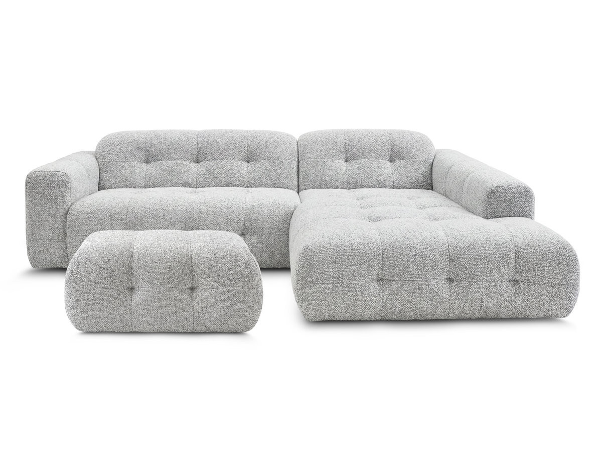 LAURA vaste hoekbank in gemęleerde stof met kleine poef