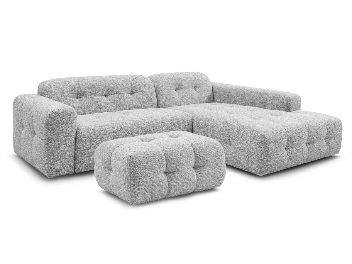 LAURA vaste hoekbank in gemęleerde stof met kleine poef