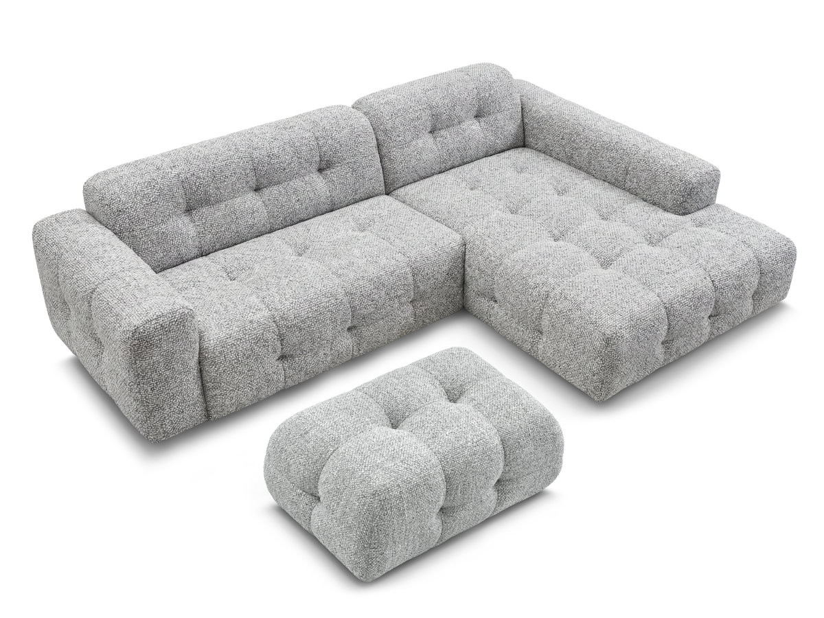 LAURA vaste hoekbank in gemęleerde stof met kleine poef