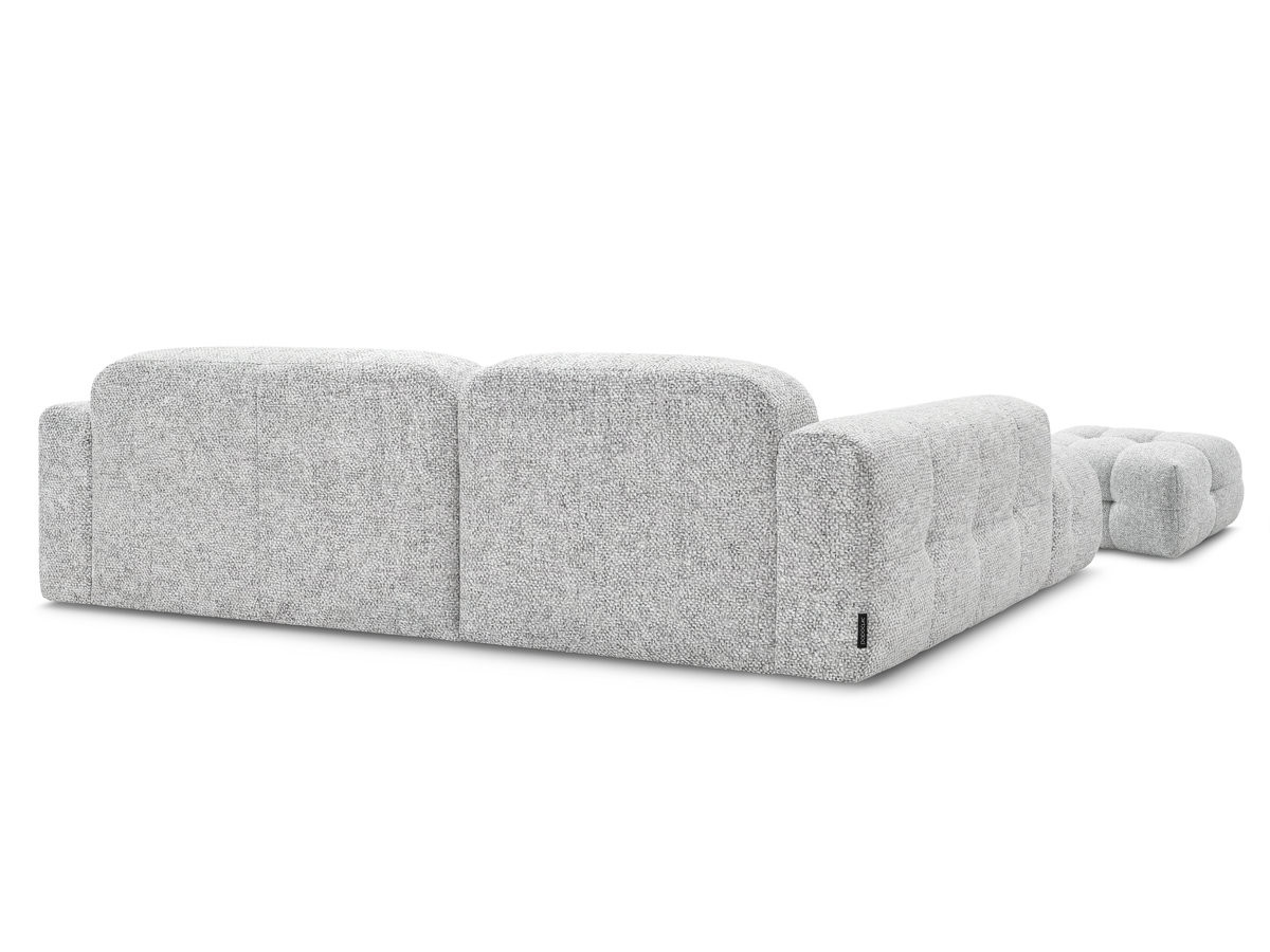 LAURA vaste hoekbank in gemęleerde stof met kleine poef