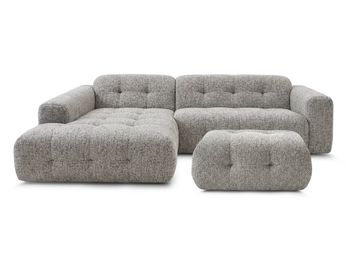 LAURA vaste hoekbank in gemęleerde stof met kleine poef