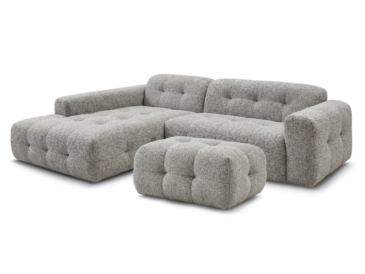 LAURA vaste hoekbank in gemęleerde stof met kleine poef
