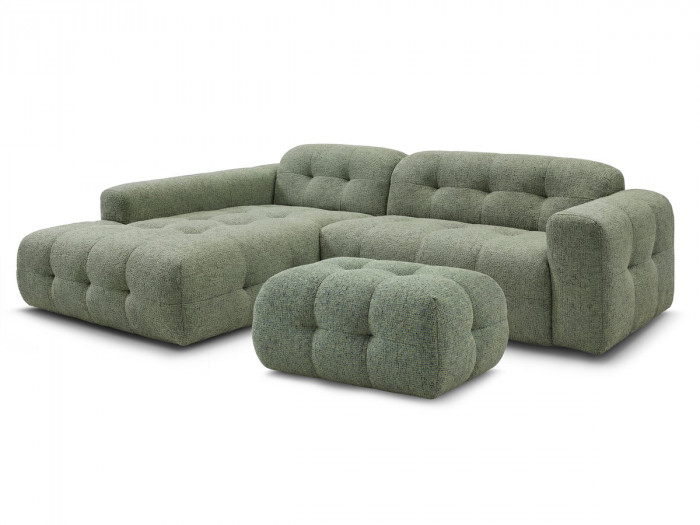 Canapé d'angle fixe LAURA tissu chiné avec petit pouf