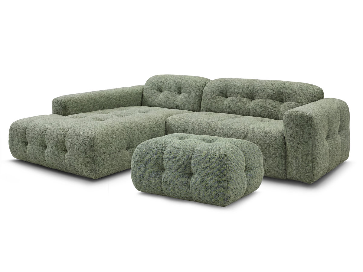 LAURA vaste hoekbank in gemęleerde stof met kleine poef