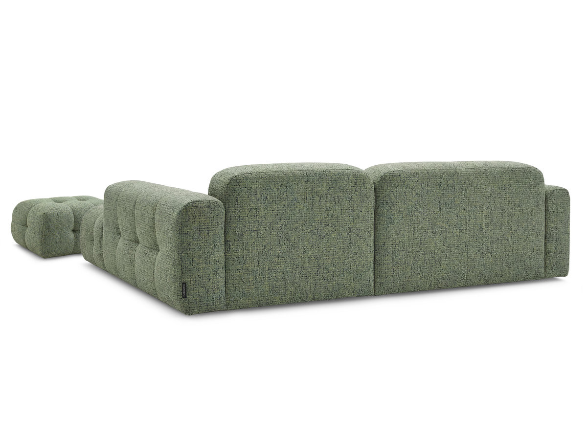 LAURA vaste hoekbank in gemęleerde stof met kleine poef