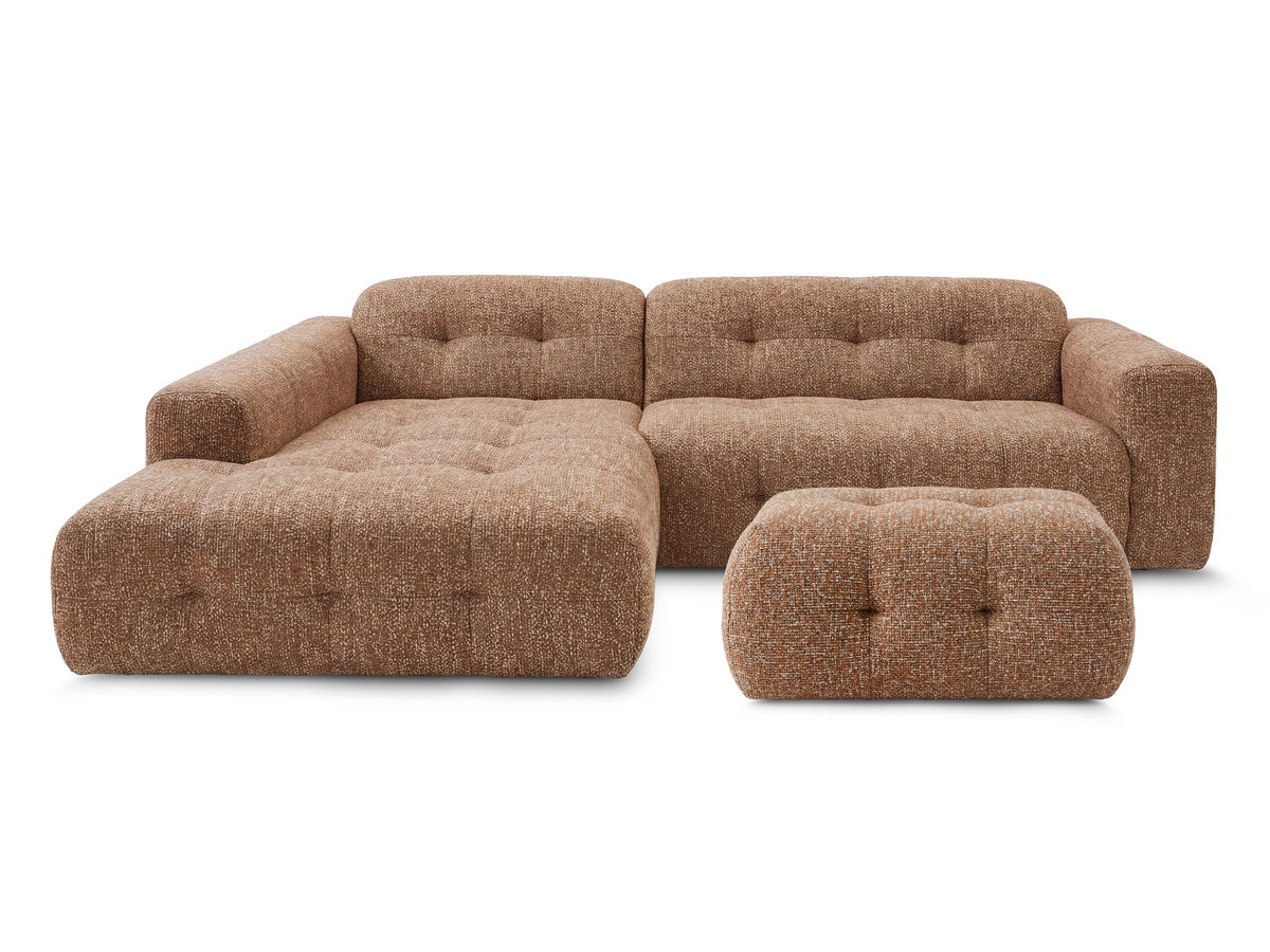 LAURA vaste hoekbank in gemęleerde stof met kleine poef