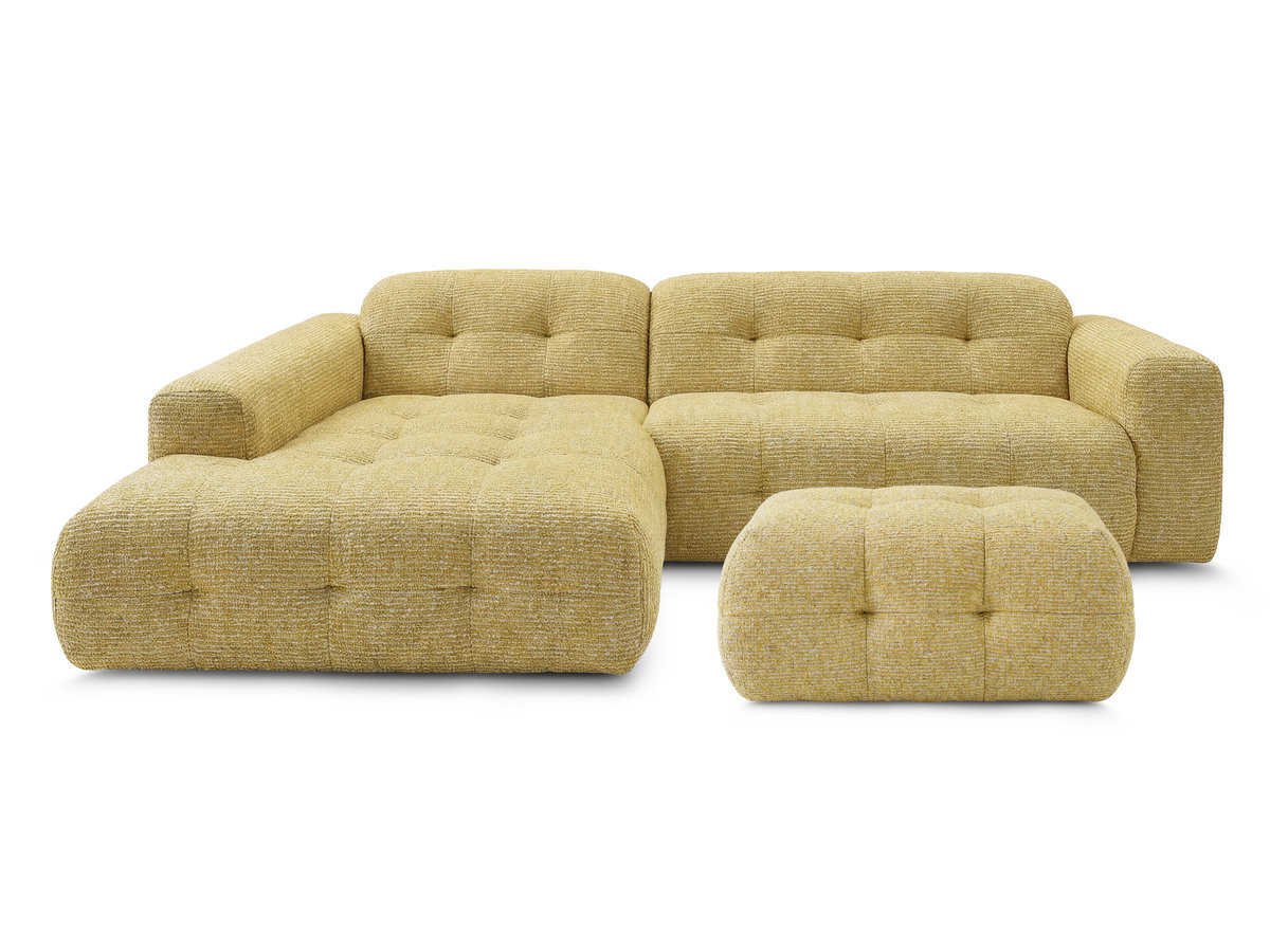 LAURA vaste hoekbank in gemęleerde stof met kleine poef