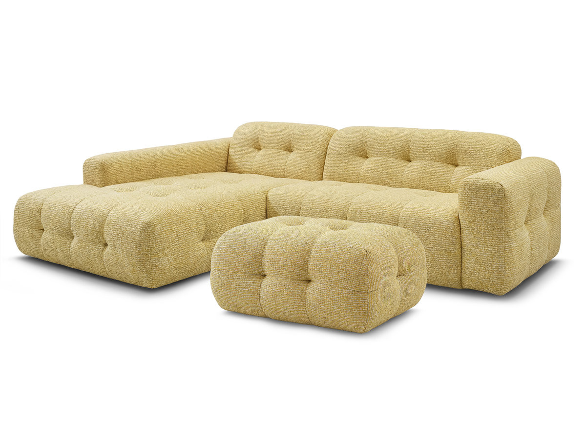 LAURA vaste hoekbank in gemęleerde stof met kleine poef