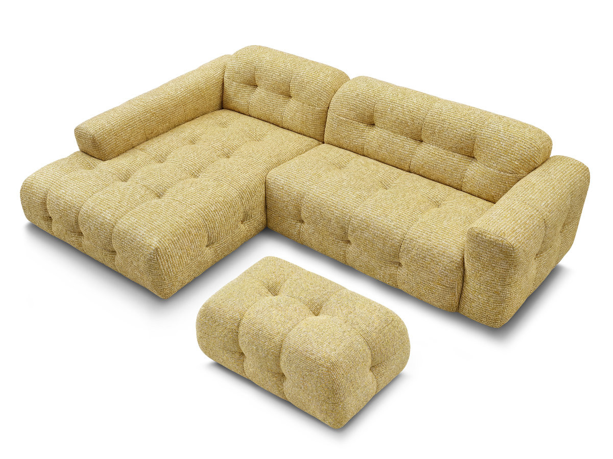 LAURA vaste hoekbank in gemęleerde stof met kleine poef