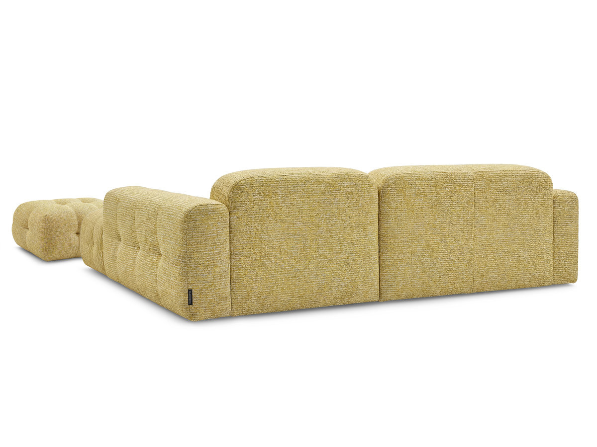 LAURA vaste hoekbank in gemęleerde stof met kleine poef