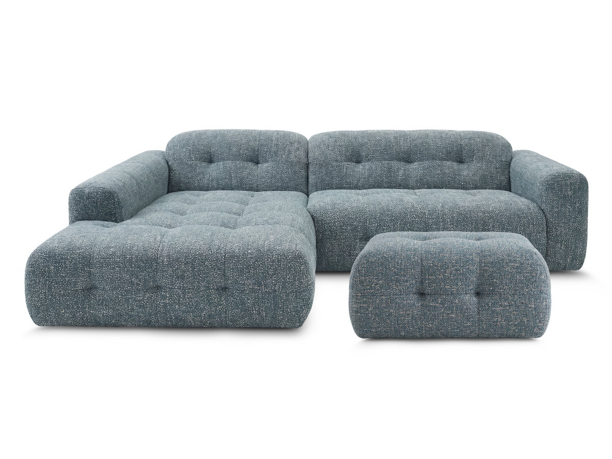 LAURA vaste hoekbank in gemęleerde stof met kleine poef