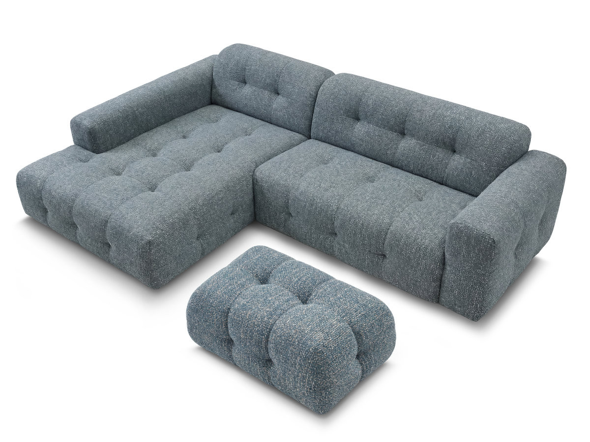 LAURA vaste hoekbank in gemęleerde stof met kleine poef