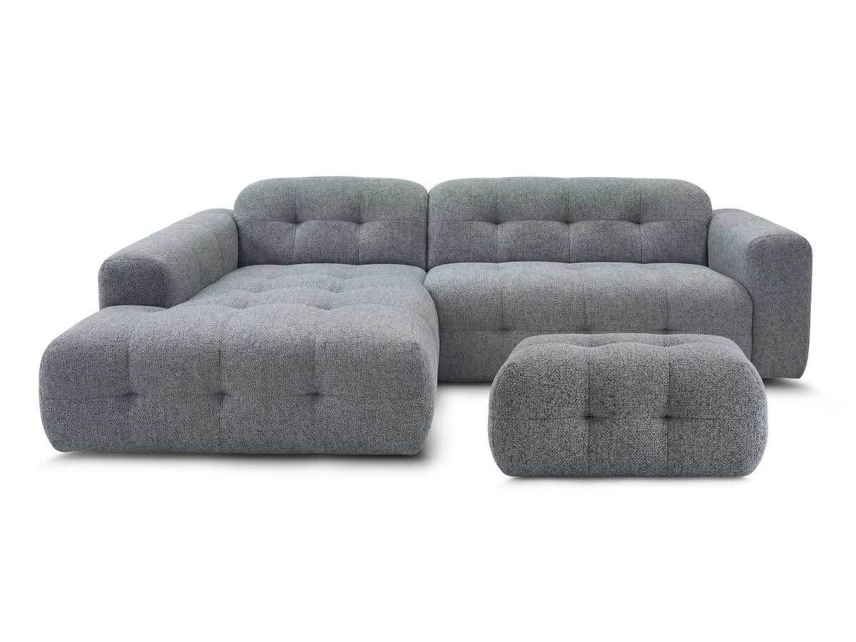 LAURA vaste hoekbank in gemęleerde stof met kleine poef