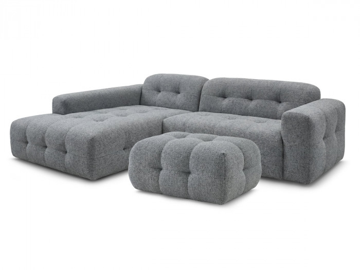 Canapé d'angle fixe LAURA tissu chiné avec petit pouf