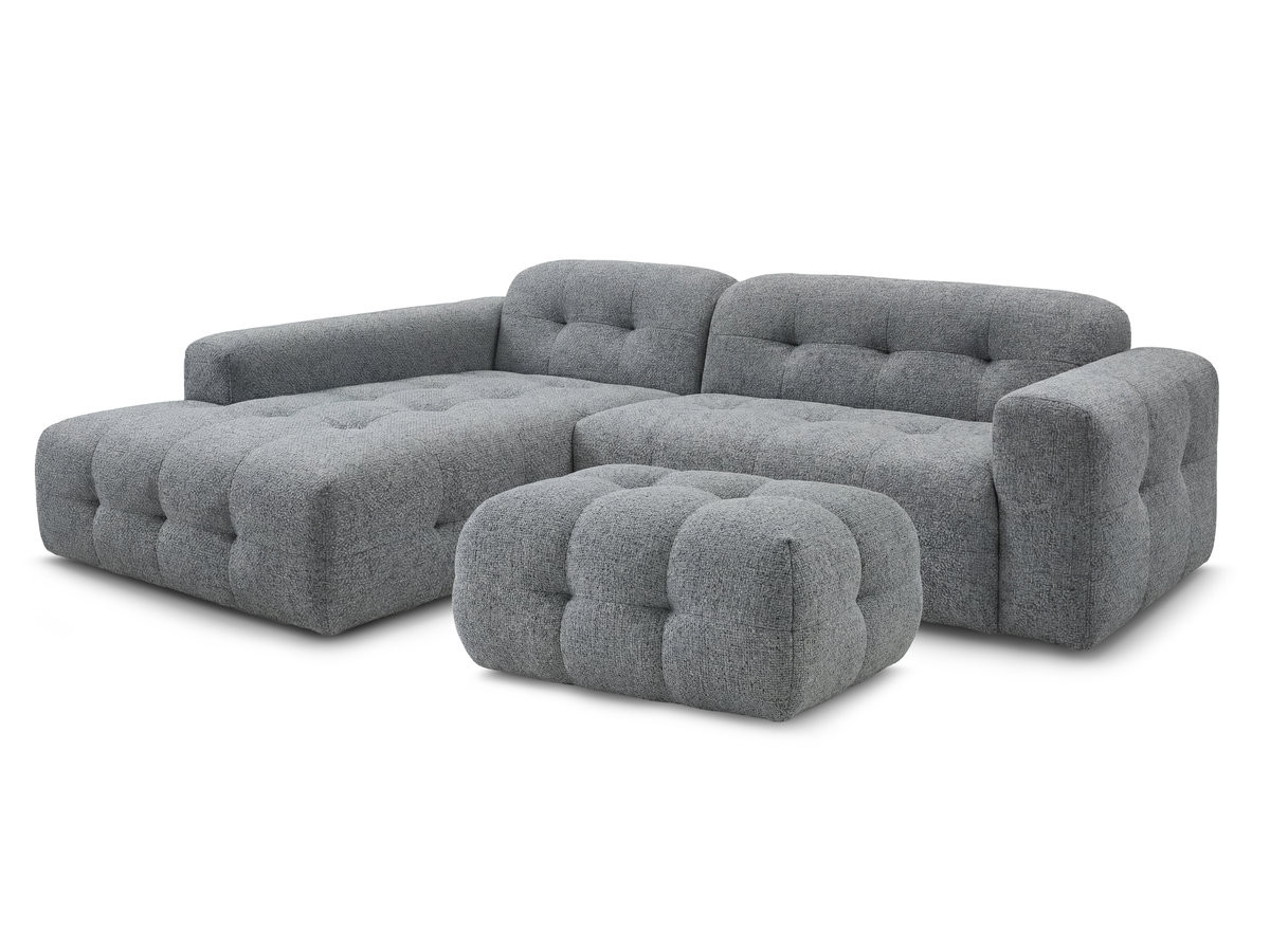 laura vaste hoekbank in gemęleerde stof met kleine poef gekleurd donkergrijs